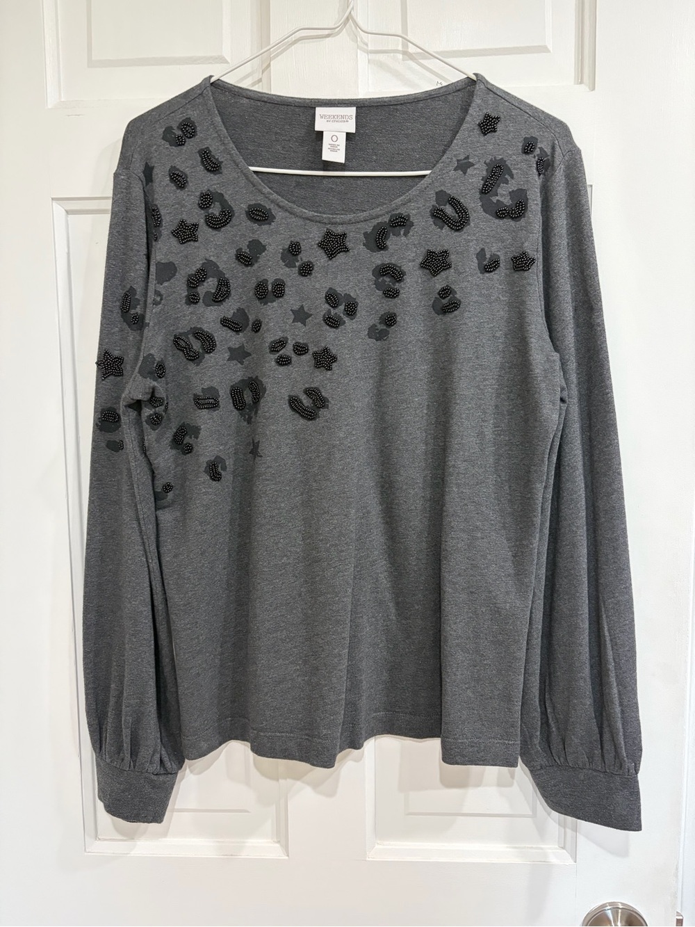 Women's Gray Embellished Long-Sleeve Top